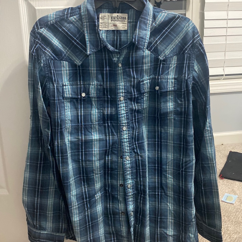 Men’s large long sleeve plaid button shirt
